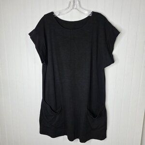 Bryn Walker Top Womens M Black Tunic Organic Cotton Bamboo Stretch Boxy Pockets